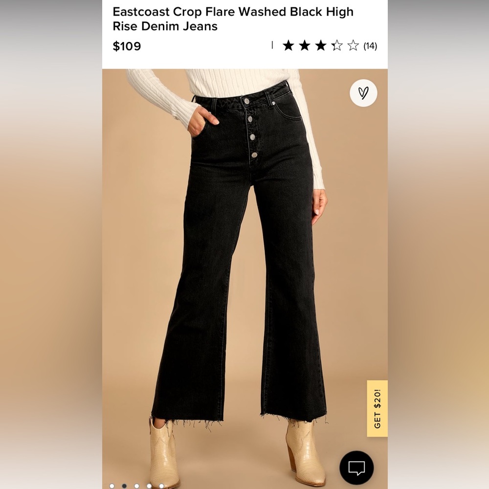 Eastcoast Crop Flare Washed Black High Rise Denim Jeans size 29